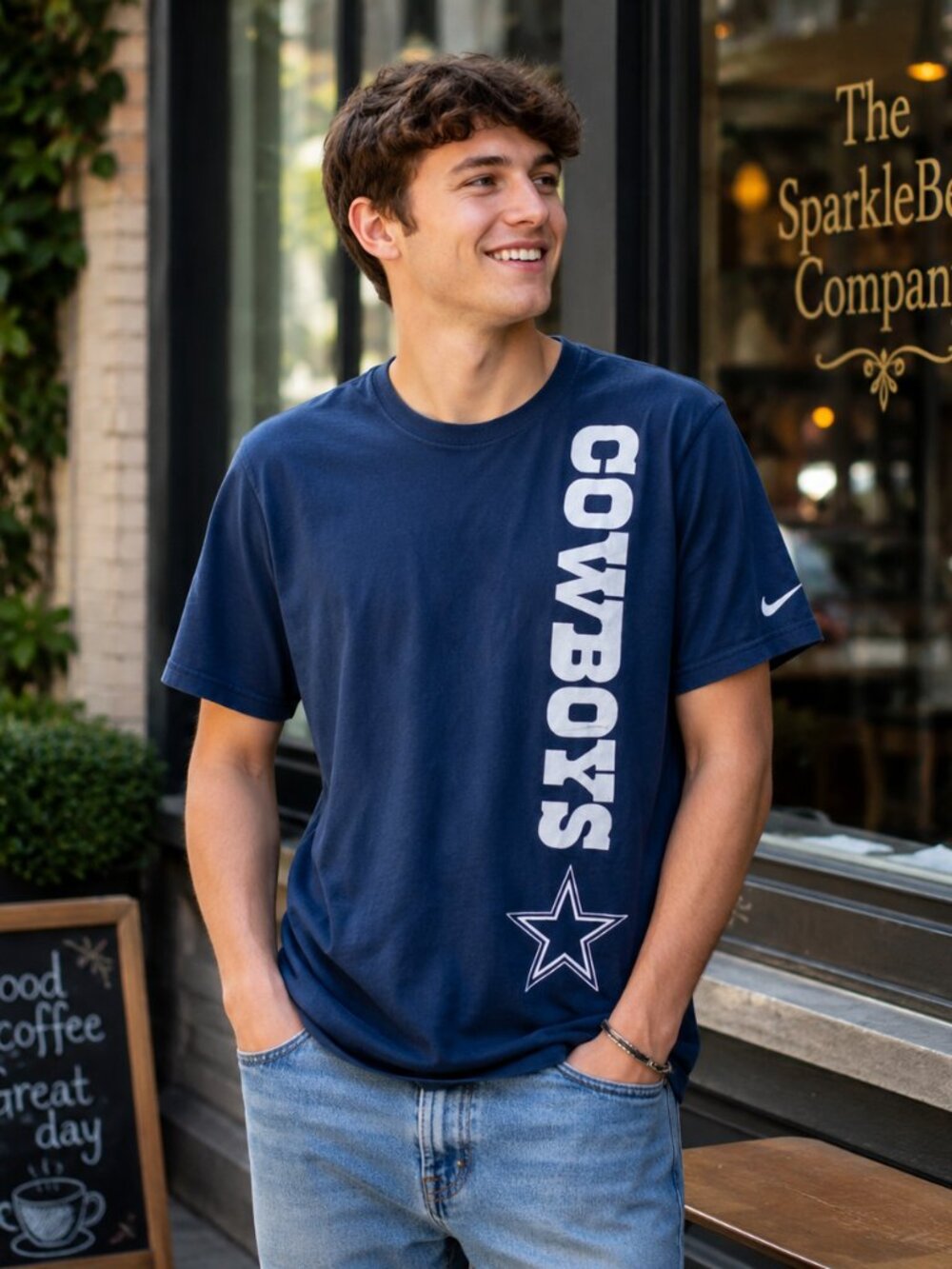DALLAS COWBOYS Authentic Short Sleeve T-Shirt Unisex XL Blue‎ White Logo Cotton